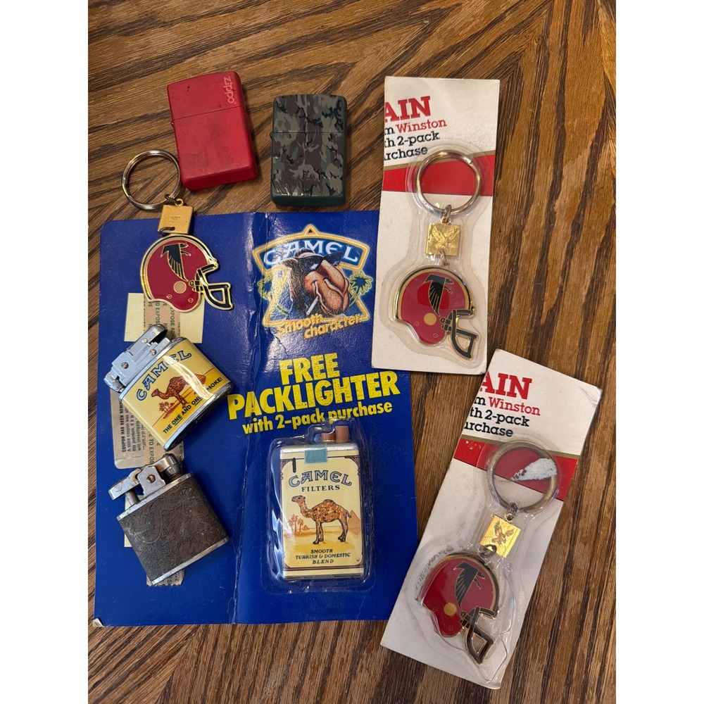 Vintage Camel Winston Lighters Atlanta Falcons Keychains Lot 1980s 1990s Promo